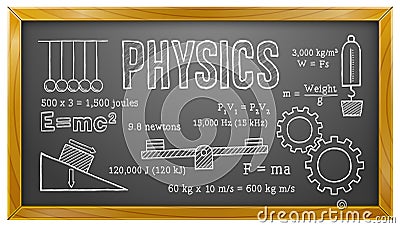 Physics, Science, School, Education, Blackboard Vector Illustration