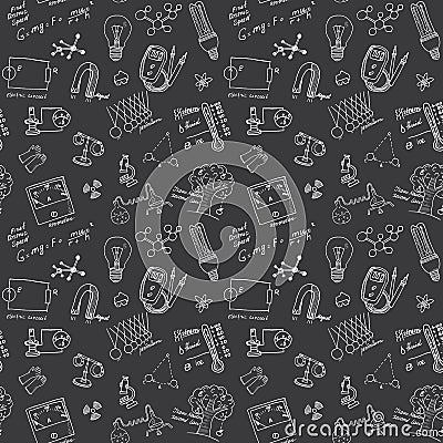 Physics and sciense seamless pattern with sketch elements Hand Drawn Doodles background Vector Illustration Vector Illustration