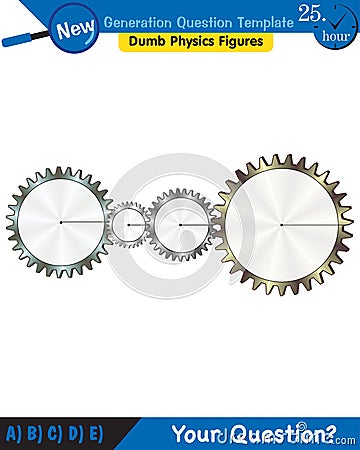 Physics - Simple machines, pulleys, gears, next generation question template, dumb physics figures, exam question, eps Stock Photo