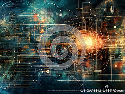 a physics themed artwork displays complex formulas and diagrams arranged in a dynamic and visually engaging layout Stock Photo