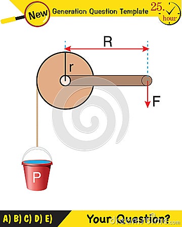 Physics, well, simple machines, next generation question template, dumb physics figures, exam question, eps Vector Illustration