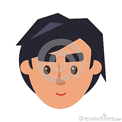 Physiognomy of Boy. Brunet Haired Man Face Front Vector Illustration