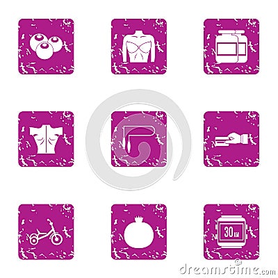 Physiological state icons set, grunge style Vector Illustration