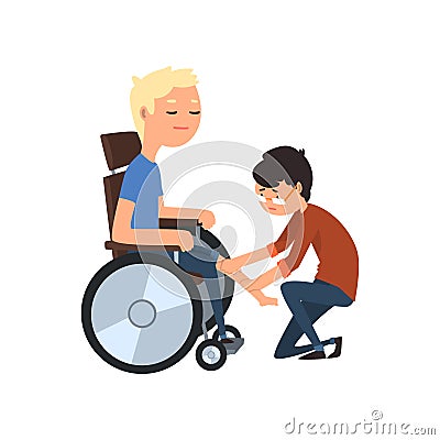 Physiotherapist and disabled patient, medical rehabilitation, physical therapy ector Illustration on a white background Vector Illustration