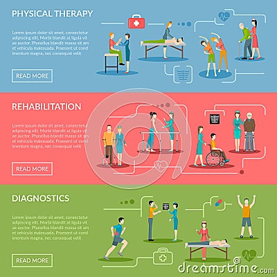 Physiotherapy Rehabilitation Banners Vector Illustration