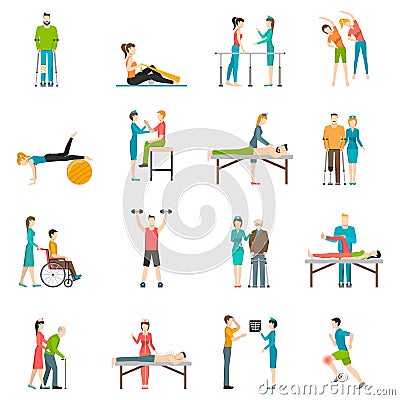 Physiotherapy Rehabilitation Color Icons Vector Illustration