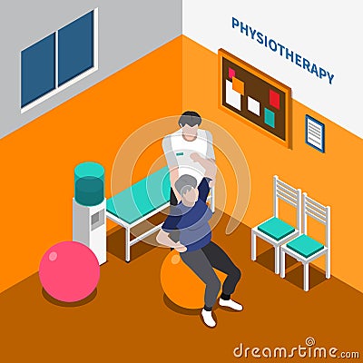 Physiotherapy Rehabilitation Isometric Poster Vector Illustration