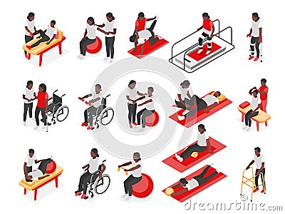 Physiotherapy And Rehabilitation Recolor Set Vector Illustration