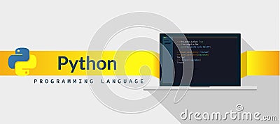 Phyton programming language with script code on laptop screen, programming language code illustration Cartoon Illustration