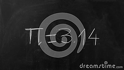 Pi number, mathematical constant chalk drawing on a school black board Stock Photo