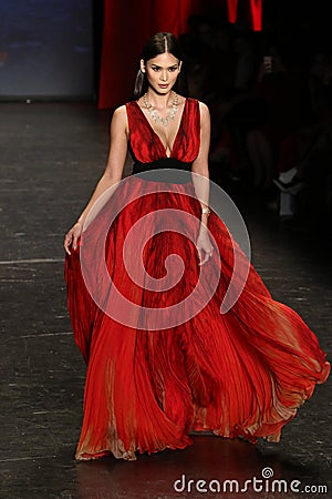 Pia Alonzo Wurtzbach walks the runway at The American Heart Association's Go Red For Women Red Dress Collection 2016 Editorial Stock Photo