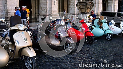 Piaggio VESPA meeting with sidecar in Piazza della Repubblica Editorial Stock Photo