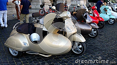 Piaggio VESPA meeting with sidecar in Piazza della Repubblica Editorial Stock Photo