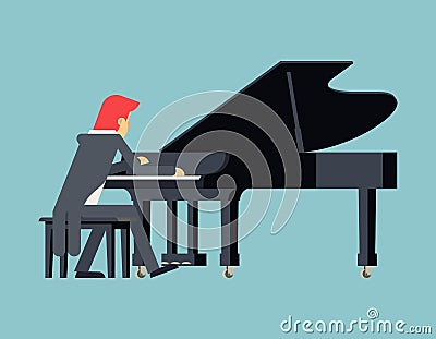 Pianist Piano Player Concept Character Flat Design Vector Illustration