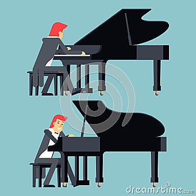 Pianist Piano Player Concept Character Flat Design Vector Illustration