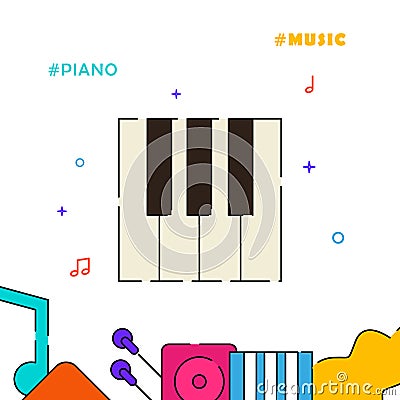 Pianist, piano player, piano keys filled line icon, simple illustration Vector Illustration