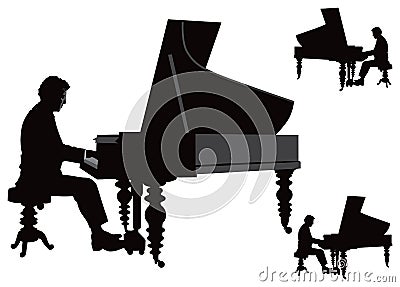 Pianist playing on grand piano Vector Illustration