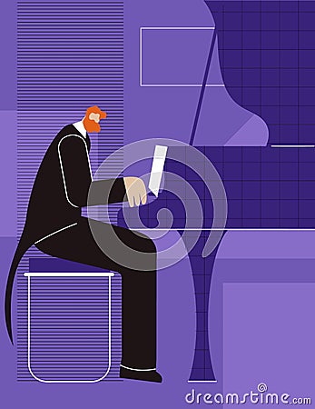 Pianist Poster Advertising Flat Colored Banner Vector Illustration