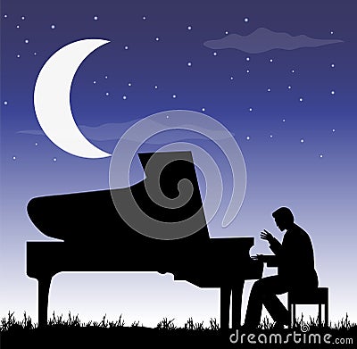 Pianist under the moon Vector Illustration