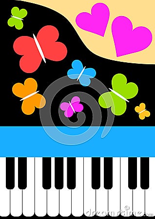 Piano card with butterflies and hearts Stock Photo