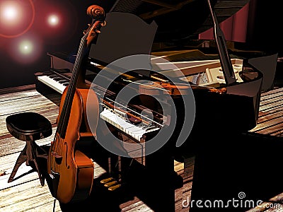 Piano, Cello and violin Stock Photo