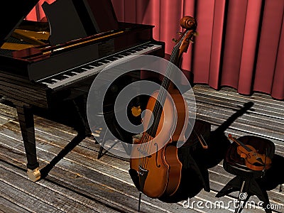 Piano, Cello and violin Stock Photo