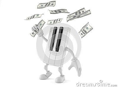 Piano character catching money Cartoon Illustration