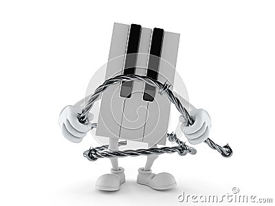 Piano character holding barbed wire Cartoon Illustration