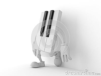 Piano character leaning on wall on white background Cartoon Illustration