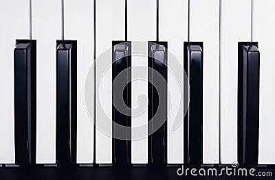 Piano or electronic synthesizer piano keyboard background Midi keyboard and controller with faders and buttons. Concept of close Stock Photo