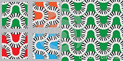 Piano half circle snake season set sample seamless pattern Vector Illustration