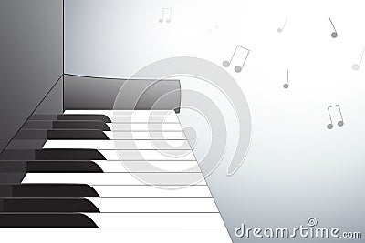 Piano illustration from side view, with musical notes. Vector Illustration