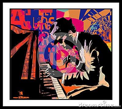 Piano jazz - Male pianist practicing Vector Illustration