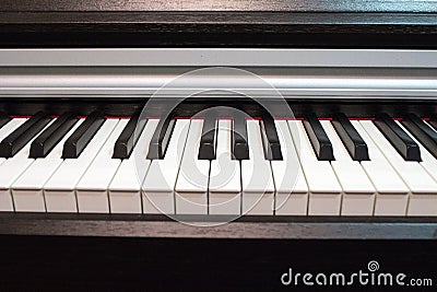 Piano keyboard close up. Elements of musical instrument. Stock Photo