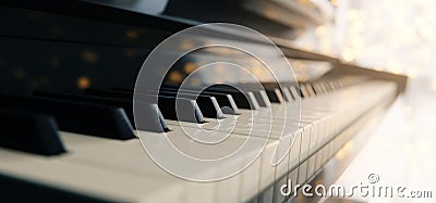 Piano keyboard close up view with selective focus. Warm color toned Stock Photo