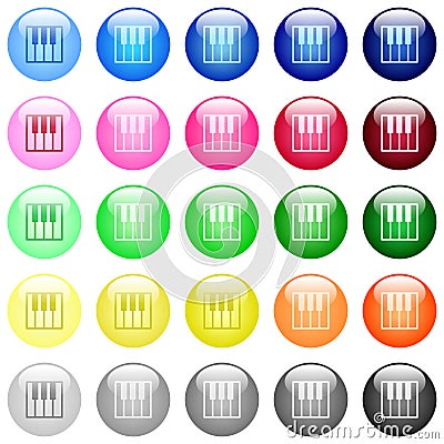 Piano keyboard icons in color glossy buttons Vector Illustration