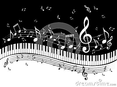 Piano Keyboard with Music Notes Vector Illustration