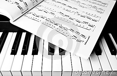 Piano Keyboard and sheet music Stock Photo