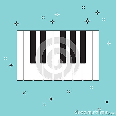 Piano keyboard top view. Musical flat background Vector Illustration