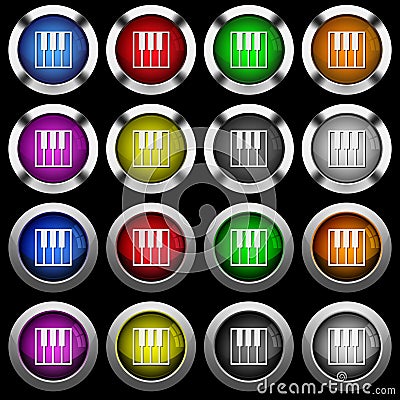 Piano keyboard white icons in round glossy buttons on black background Stock Photo