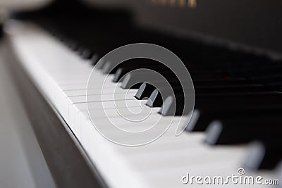 Piano keys in closeup perspective. Stock Photo