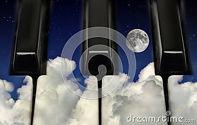 Piano keys and night sky Stock Photo