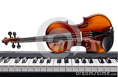 Piano keys and violin Stock Photo