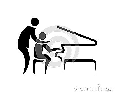 Piano Lesson combined with Teacher and Student Symbol Vector Illustration