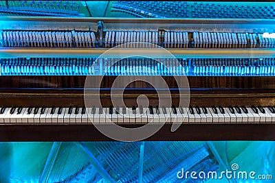 Piano mechanism through the transparent cover Stock Photo