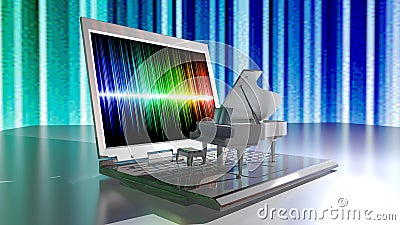 Piano music and laptop computer Stock Photo