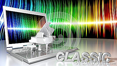 Piano music and laptop computer Stock Photo