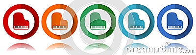 Piano, music vector icons, flat icon set for logo design, webdesign and mobile applications, colorful web button collection in eps Vector Illustration