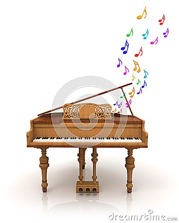 Piano with painted colorful notes Stock Photo