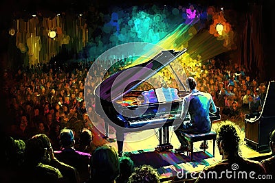 Piano pianist concert painting art. Vibrant colors abstract background. Music wallpaper Generative AI Stock Photo